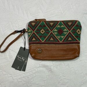 NWT’s Myra Bag Canvas Tapestry Leather Clutch  Wristlet Catchall Bag Turquoise